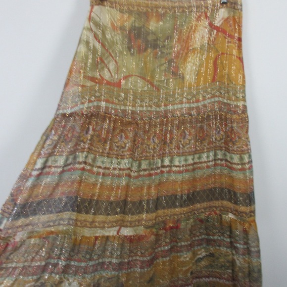 Cartise 8 Silk Metallic Maxi Skirt 8 Y2k Gold Brown Abstract Boho Whimsical 104 - Picture 2 of 8